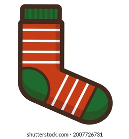 Striped sock colorful icon. Flat vector illustration isolated on a white background.