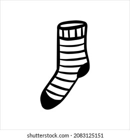 Striped sock. Single element. Doodle vector illustration