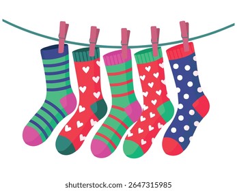 Striped socks hanging on wire for special needs