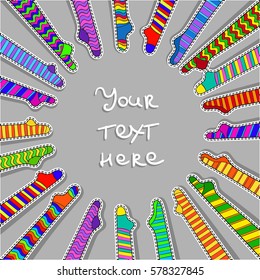 Striped sockspaper stickers frame. Rainbow kids background for text