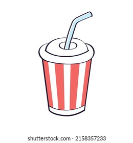 Striped or soda soft drink paper cup with straw isolated vector illustration