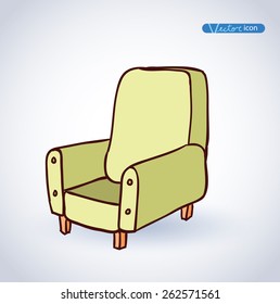 striped sofa isolated, Hand drawn sketch illustration