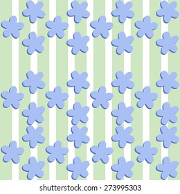 Striped soft green background covered with simple stylized flax flowers