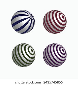 Conjunto vectorial de bolas de esfera rayada, Colección de imágenes prediseñadas 3D coloridas