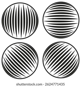 Icono de esfera rayada. Vector de forma circular. Forma redondeada óptica. Abstractas textura negra.
