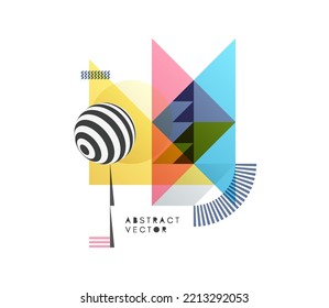 С composición con esfera rayada y varias formas geométricas transparentes. Ilustración de arte óptico. Fondo geométrico. Plantilla de diseño de portada para presentación, afiche, portada o folleto. 