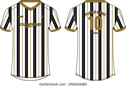 Striped sports jersey t shirt design concept vector template, v neck short sleeve football jersey concept with front and back view for Cricket, soccer, Volleyball, Rugby, tennis and badminton uniform