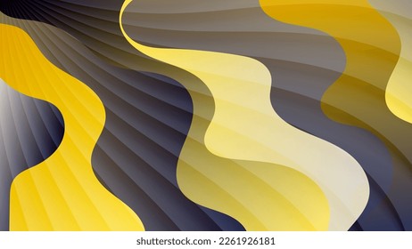 Striped spotted background in warm colors. Flowing translucent stripes against a backdrop of overlapping abstract shapes with wavy edges. Vector.