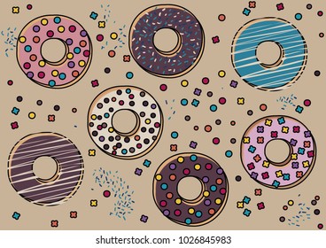 Striped and sprinkled donuts