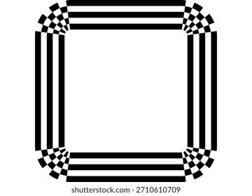 Striped square frame. Sports vector pattern of black stripes on a white background. Modern design element for advertising, interior, packaging, games. Vector background of lines. Racing. Finish