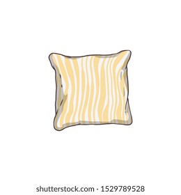 Striped square pillow for bed line vector illustration in sketch style isolated on white background. Home textile or bedding element for bedroom and comfortable sleeping.