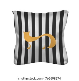 Striped square pillow with a fox. Vector mock up