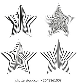 Striped star icon. Abstract line pattern. Five point shape. Geometric vector set