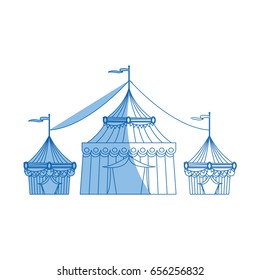 striped strolling circus marquee tent with flag vector illustration