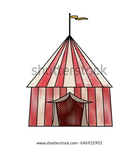 striped strolling circus marquee tent with flag vector illustration