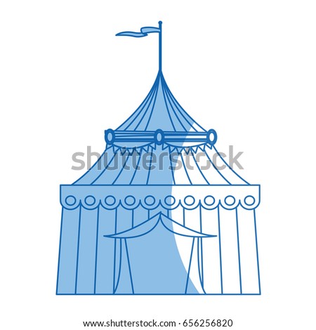 striped strolling circus marquee tent with flag vector illustration