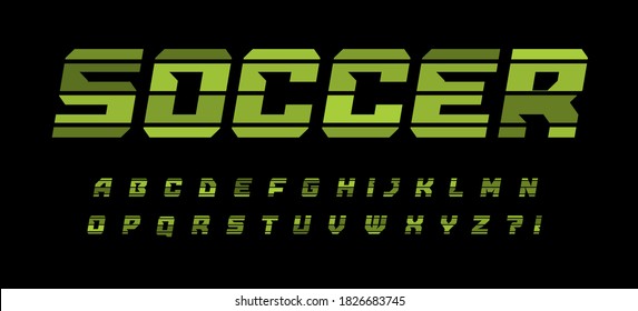 Striped style alphabet for soccer and football modern logo, banner and poster. Green geometrical font, heavy italic letters for sport. Awesome typography design. Vector typeset.