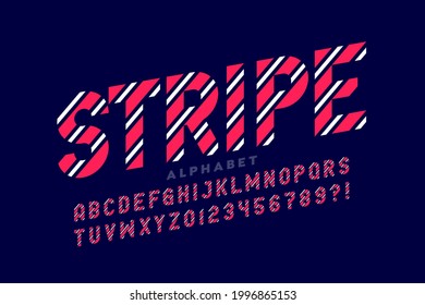 Striped style font, alphabet letters and numbers vector illustration