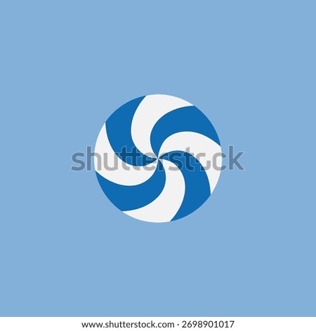 Striped sugar candy with blue and white striped. Striped peppermint candy. Winter greeting card. Design element for greeting card. Vector illustration