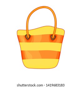 striped summer bag for beach in cute cartoon style. Vector illustration isolated on white background.