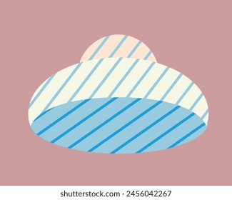 Striped summer hat as an element for design, flat vector stock illustration or summer logo