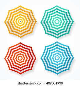 Striped Sun Umbrella Set on White. Vector illustration