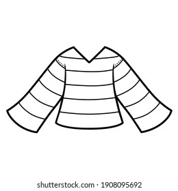 Striped sweater with wide sleeves outline for coloring on a white background