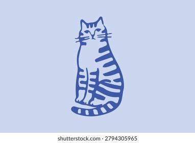 Striped tabby cat sitting alert attentive domestic pet feline companion.