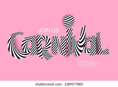 Striped, tabby lettering Carnival. Vector illustration