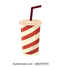 Striped Takeaway Cup With Straw Soda Food Icon Vector Illustration