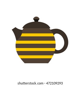 Striped teapot icon in flat style on a white background
