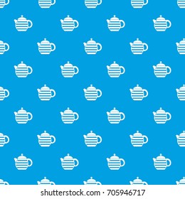 Striped teapot pattern repeat seamless in blue color for any design. Vector geometric illustration