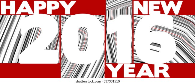 Striped template of Happy New Year card with 2016 numerals isolated on red and striped background. Vector graphic pattern