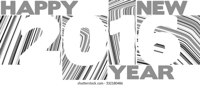 Striped template of New Year card with 2016 numerals isolated on white background. Vector graphic pattern