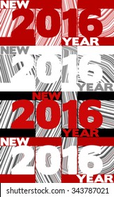 Striped template of New Year poster with red and white '2016' on striped background. Vector graphic banners
