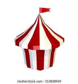 Striped tent of the circus is isolated. Low poly style. Vector illustration.