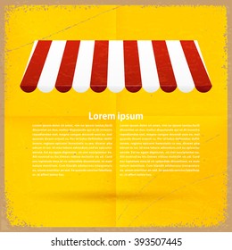 Striped tent on a yellow background vintage. Retro Card. Vector illustration