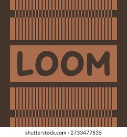 Striped textile panel with loom text and woven line details in warm brown tones