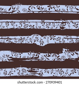 Striped texture with floral ornament. Vector pattern