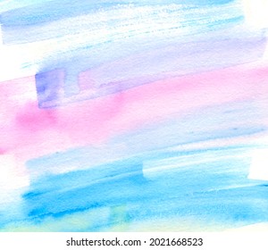 Striped texture template blue pink color. Abstract watercolor hand drawn vector wallpaper, background, cover, grunge scribble paper