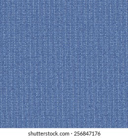 Striped Textured Blue Denim Fabric With Pin Dot Stroke. Seamless Pattern. Vector.