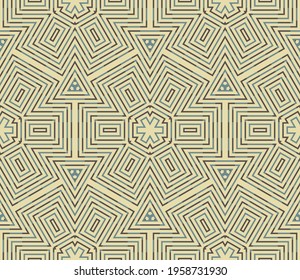 Striped thin line hexagon, triangle, square, rhombus, medical star seamless pattern. Linear geometric background.