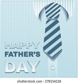 Striped tie on a background of the shirt. Template greeting card for Fathers Day. Illustration in vector format