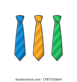 Striped Ties Vector Icon Illustration. Set Of Various Colored Ties. Male Necktie, Men Fashion Style Trend. Necktie Flat Icon