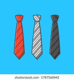 Striped Ties Vector Icon Illustration. Set Of Various Colored Ties. Male Necktie, Men Fashion Style Trend. Necktie Flat Icon