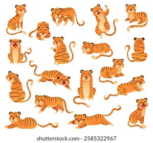 Striped Tiger Animal in Different Pose Vector Set