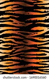 Striped tiger orange pattern. Animal print, black ,orange,yellow detailed and realistic texture. Colorful seamless pattern for wallpaper, textile, fabric, interior. Vector illustration.