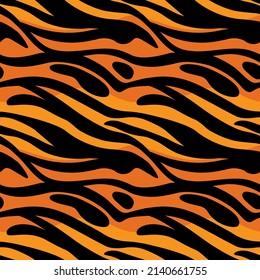Strippte Tigerhaut, nahtloses Muster. schwarz-orangefarbener Hintergrund, Vektorgrafik