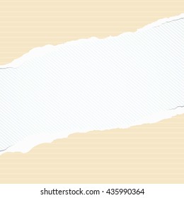 Striped torn brown paper pieces are stuck on lined diagonal background