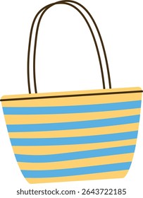 A striped tote bag with long handles in a flat style. The bag features alternating horizontal stripes and a simple design. Cartoon vector illustration.